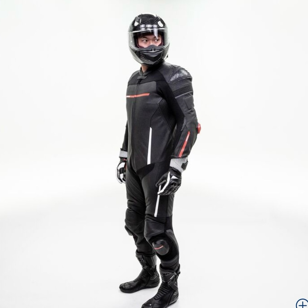Men's Black Motorcycle Racing Suit with Red Accents